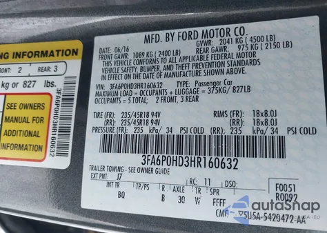 2017 Ford Fusion Se z USA, uszkodzony, nr VIN 3FA6P0HD3HR160632